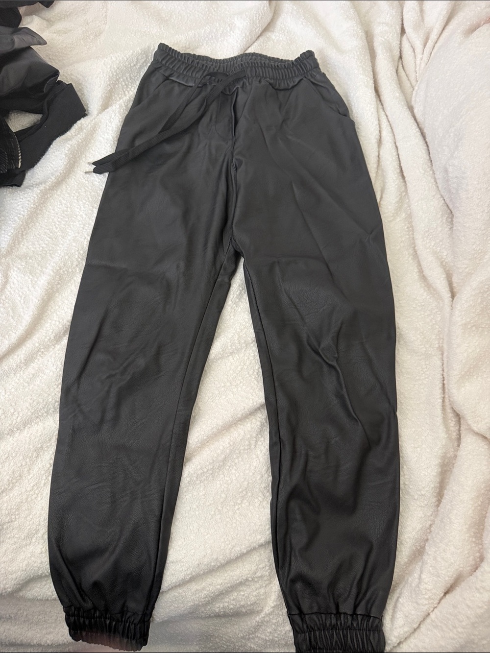 Black Faux-Leather Ankle Jogger Pants